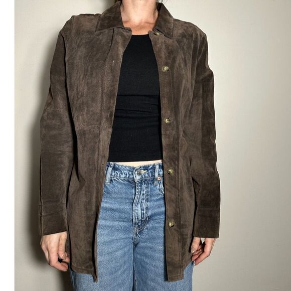 100% Leather Vintage Button Up Longsleeve Top Size Medium - Picture 1 of 3